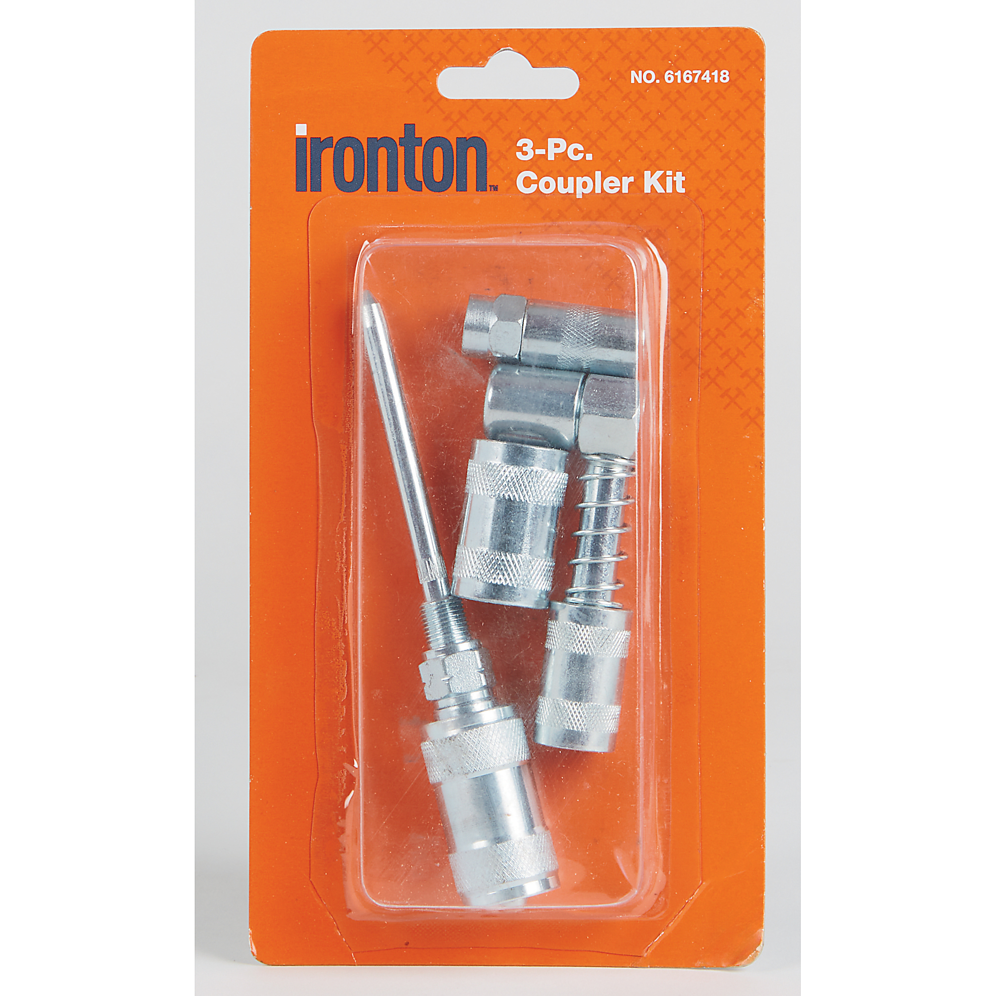 Ironton 3-Pc. Grease Gun Coupler Kit, 90° Coupler, Grease Injector Needle, 4-Jaw Coupler
